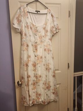 Lulu's Cream Midi Dress with Peach Floral Print
